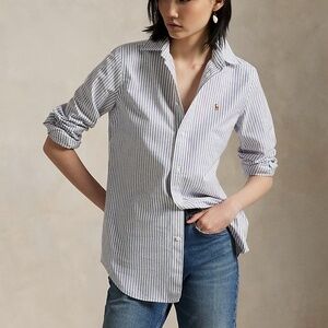 Polo Relaxed Fit Oxford in blue and while pinstripe